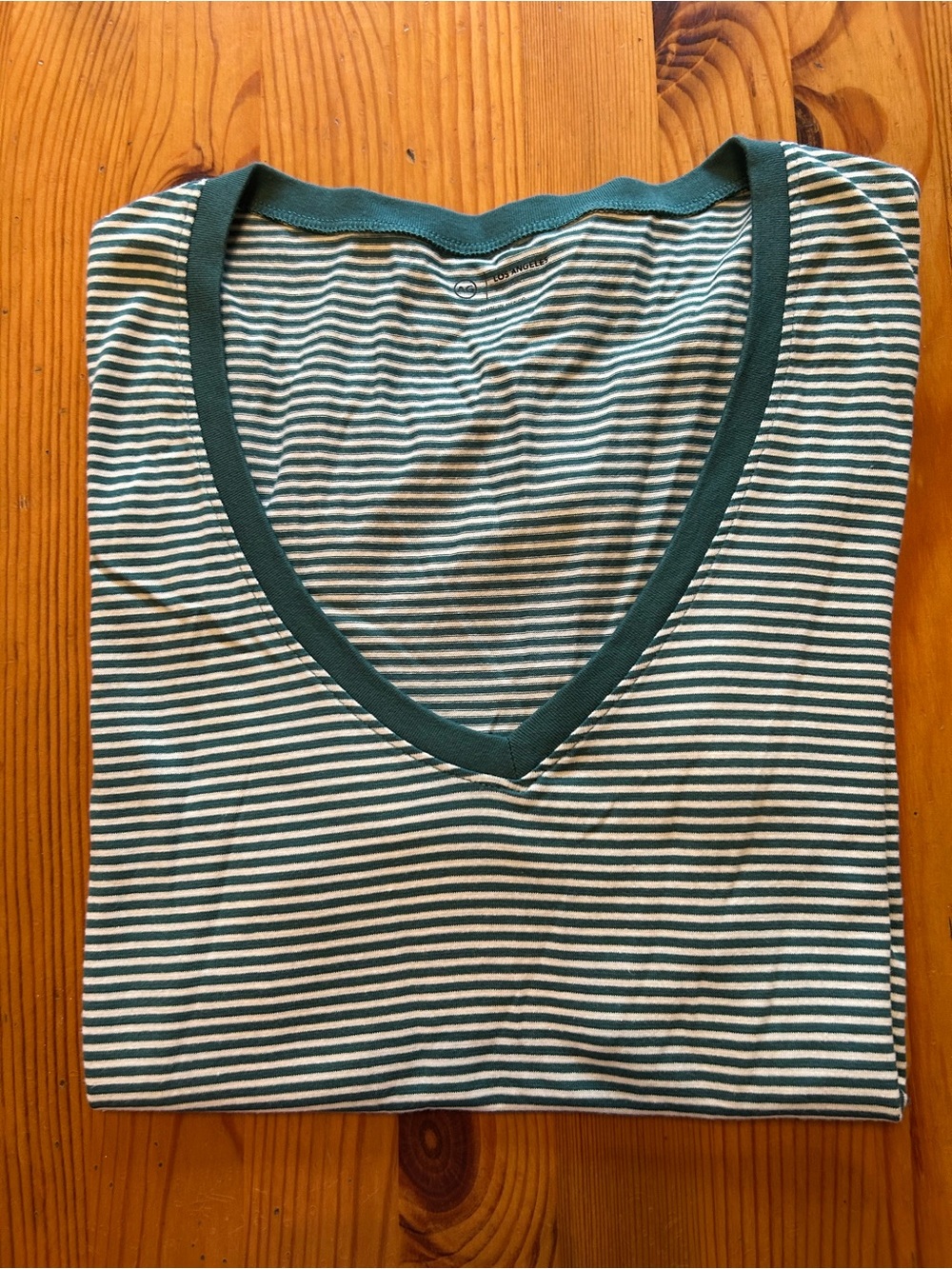 Striped V-Neck Top - Green & White